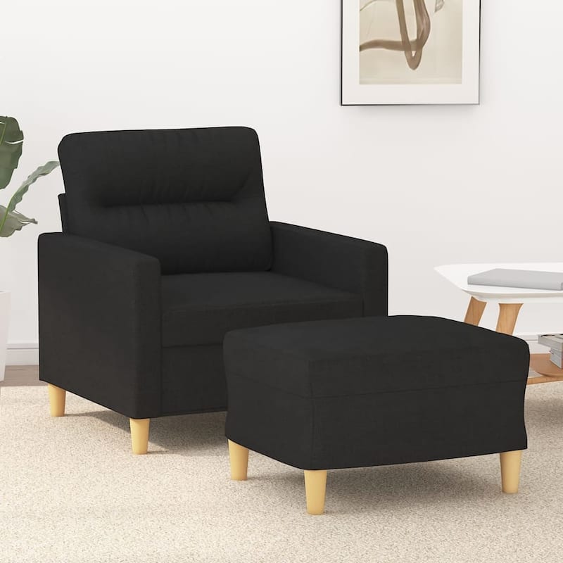 vidaXL Sofa Chair With Footstool Black Polyester, Metal, Plywood, Foam - 30.7 x 30.7 x 31.5 in