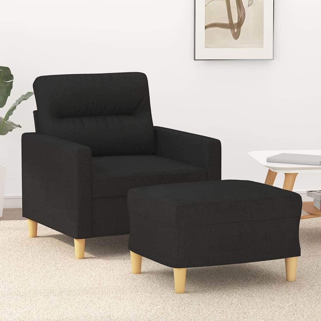 vidaXL Sofa Chair With Footstool Black Polyester, Metal, Plywood, Foam - 30.7 x 30.7 x 31.5 in