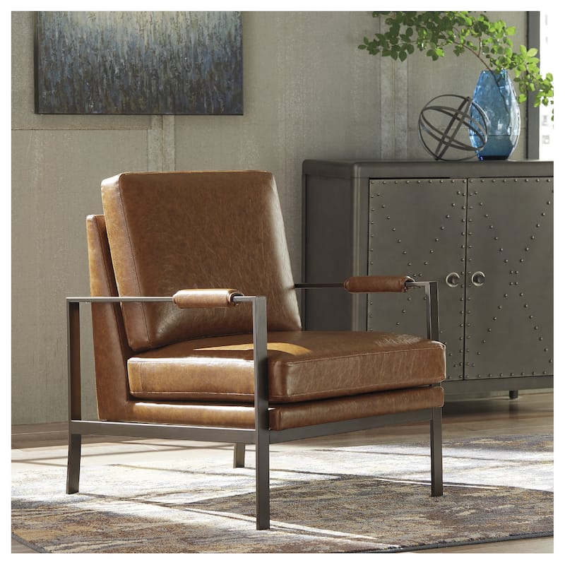 Peacemaker Contemporary Brown Faux Leather Accent Chair - Cognac
