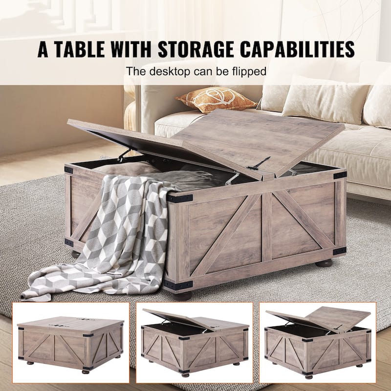 36 Inch Lift Top Square Coffee Table with Large Storage Compartment Perfect for Books or Documents Store - 36” x 36” x 18.2”