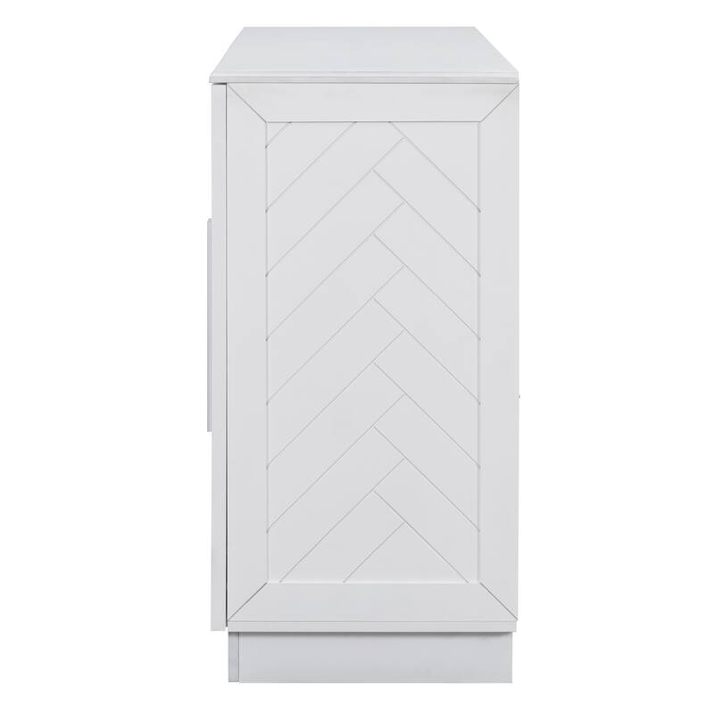 Wooden Sideboard with 4 Doors, Coffee Bar Cabinet with Adjustable Shelves, Storage Cabinet with Silver Handles