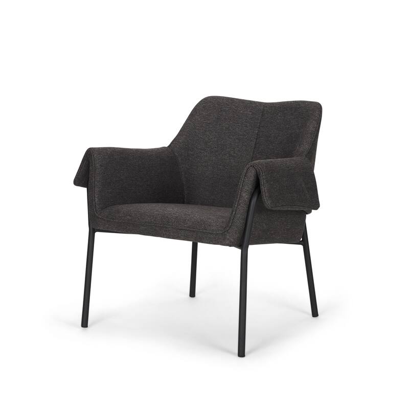 Brently Accent Chair w/ Cream Boucle Fabric & Matte Black Metal Legs - Grey