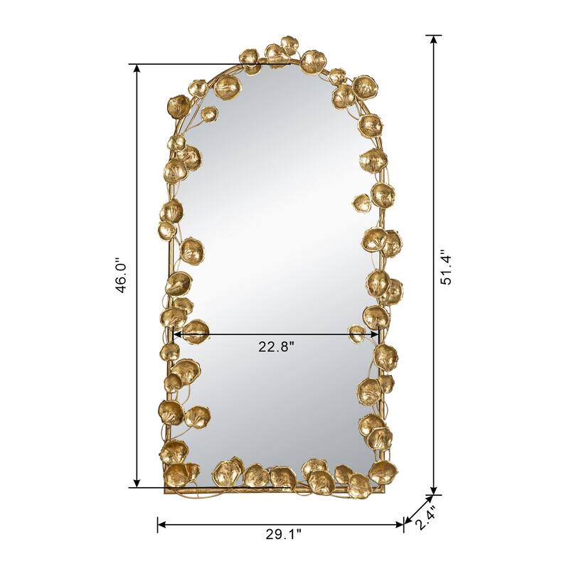 Full Length Arched Wall Decorative Mirror with Golden Leaf Accents - Gold