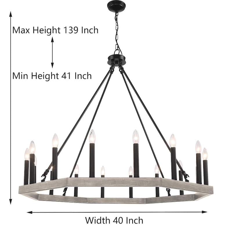 Acroma 16-light 40In Farmhouse Geometric Chandelier Candle Lighting - D 40'' * H 139''