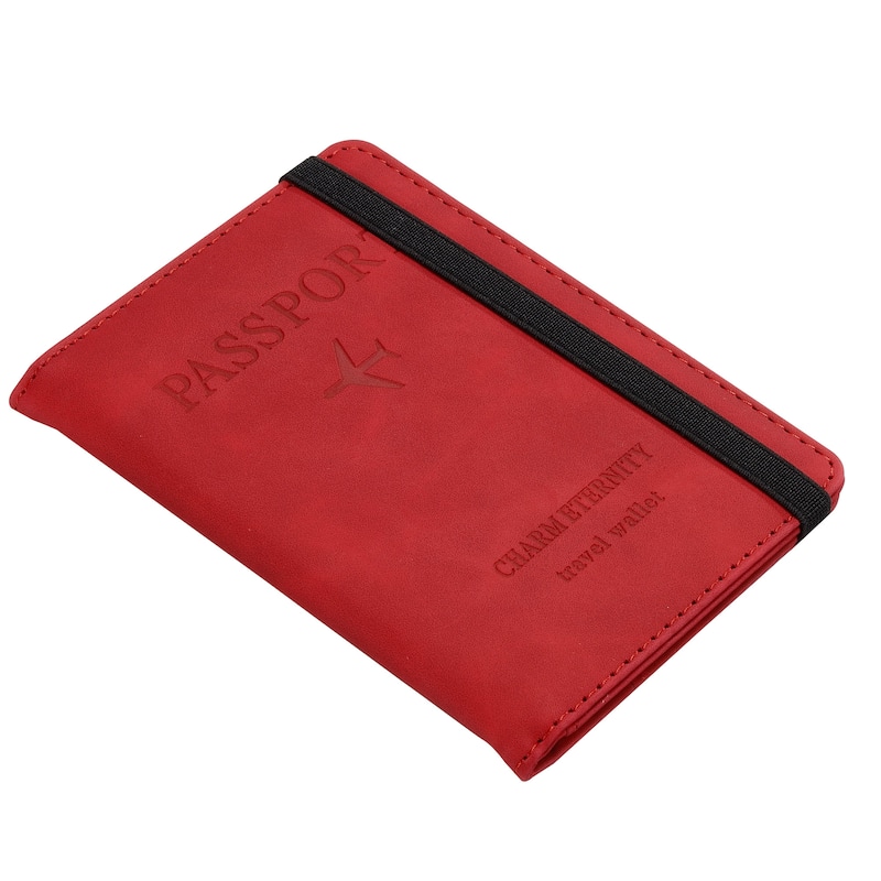 PU Passport Holder Cover with Strap, RFID Blocking Travel Wallet - 15x11cm