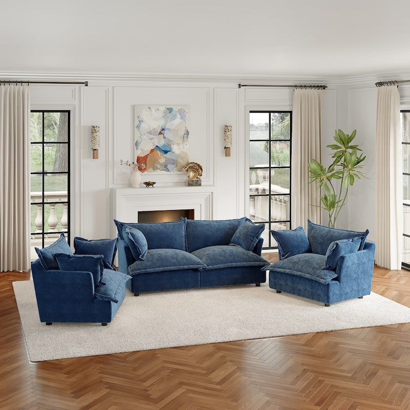 Cloud Chenille Upholstered Modular Sectional Sofa - Navy-4 piece