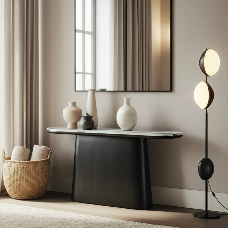 Mango Wood Stone Top Console Table Valencia Design - 33" Black - 54" x 16" x 32.5" - 54" x 16" x 32.5" - Black - Marble