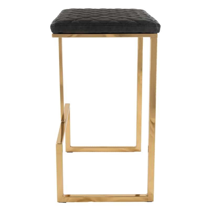 Quincy Set of 2 Modern Leather Barstool with Upholstered Square Seats in Gold Metal & Footrest for Home Bar & Kitchen Counter