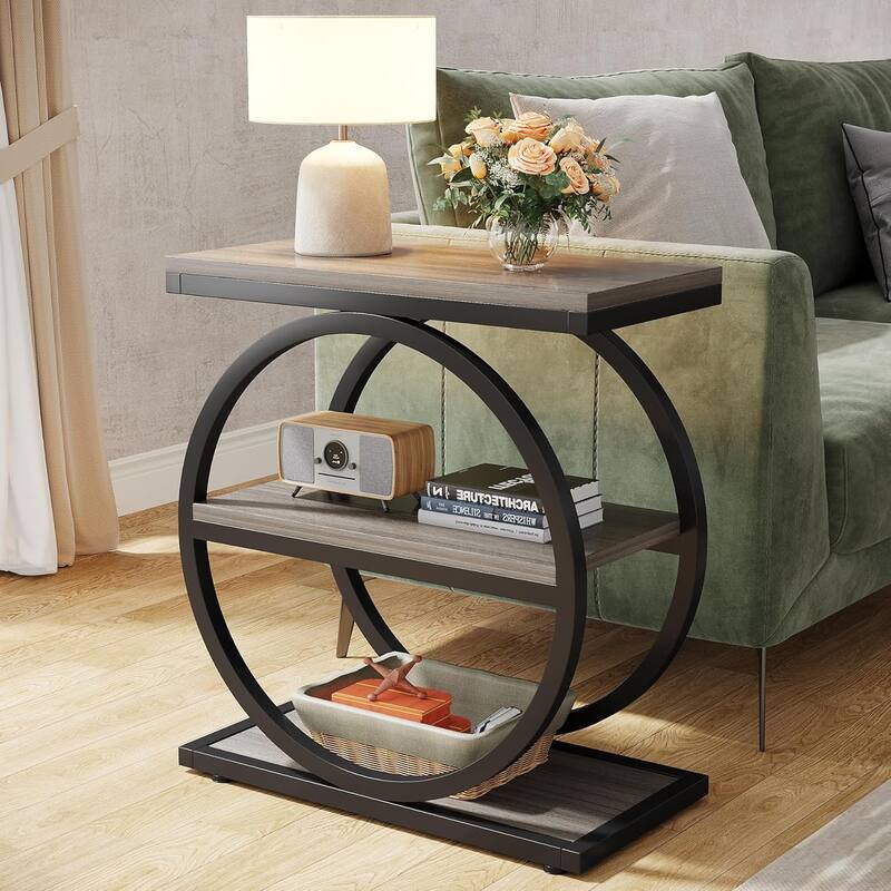 3 Tiers End Table, Wood Side Table for Living Room, Slim Nightstand
