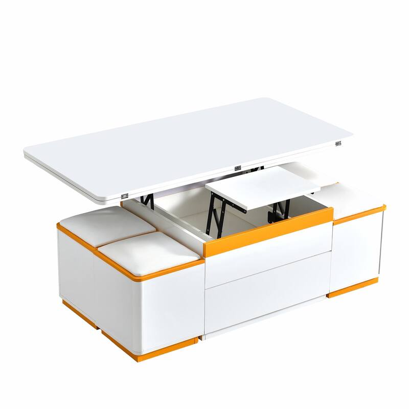 Lift-Top Coffee Table with 4 Storage Stools