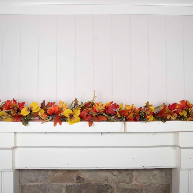 9 ft. Artificial Garland with Lights - Fall Harvest Leaf - 9 Foot