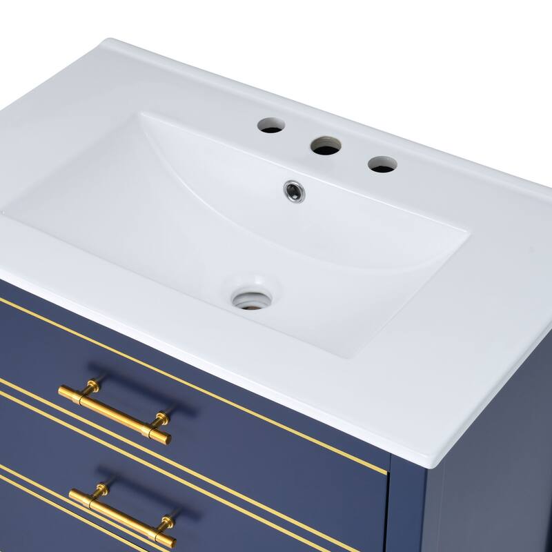 Bathroom Vanity with Sink, Vanity Set with 2 Drawers, Bathroom Storage Cabinet with Open Shelf and 2 Soft Closing Doors