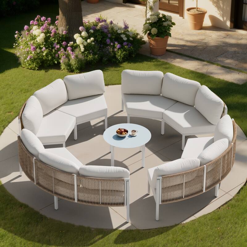 Outdoor Patio Furniture All-Weather Aluminum PE Rattan Wicker Half Round Curved Sofa Sectional Set