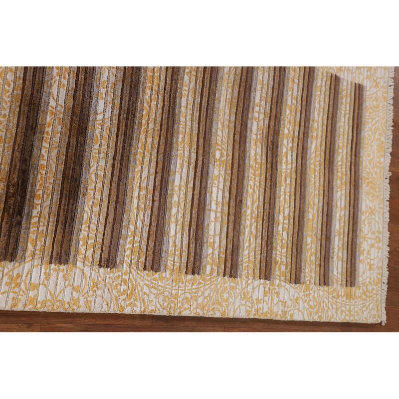Striped Modern Abstract Accent Rug Handmade Yellow Wool Carpet - 2'9"x 4'10"