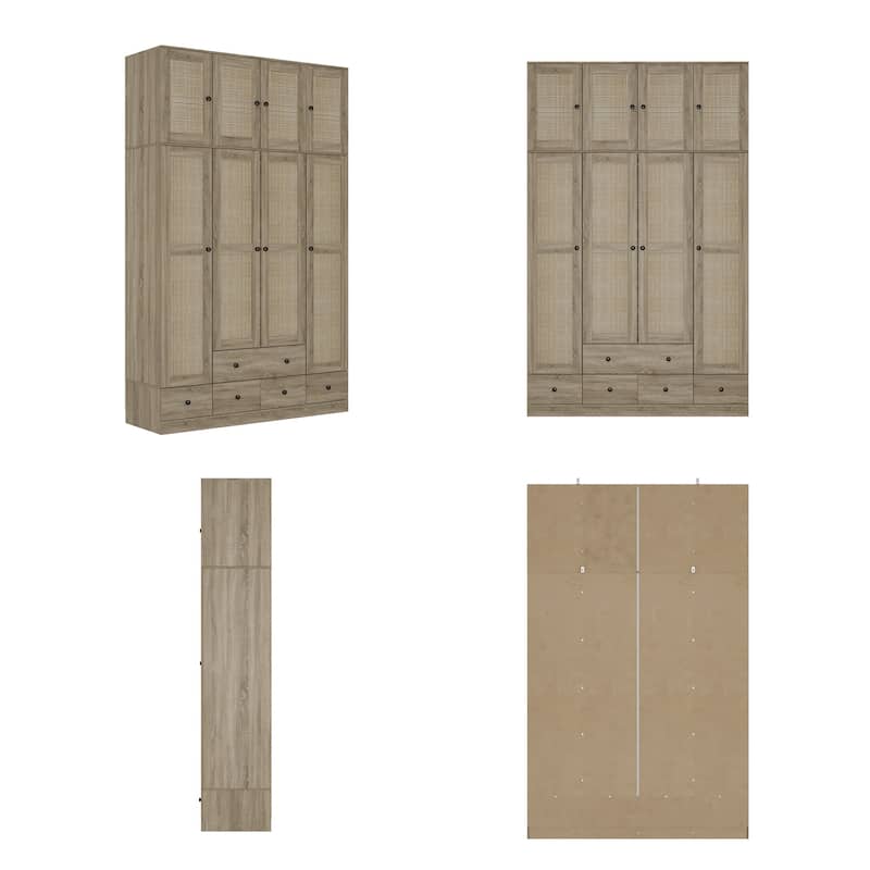Rattan-Accented Wardrobe - Spacious Clothing Organizer with Style