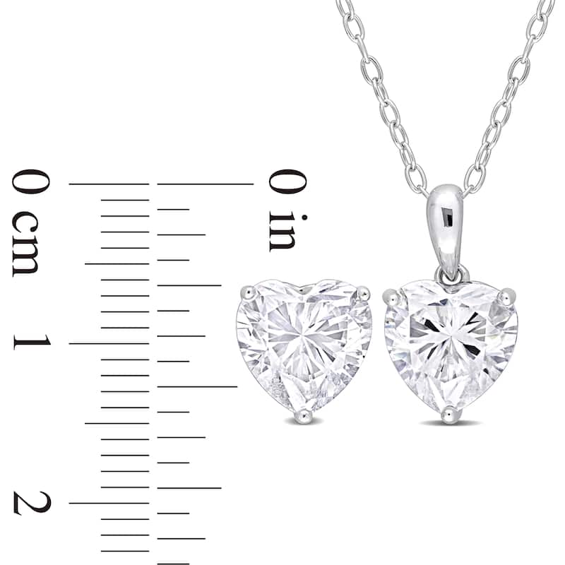 Miadora 6ct DEW Heart-Shape Created Moissanite Necklace and Stud Earrings Set Sterling Silver