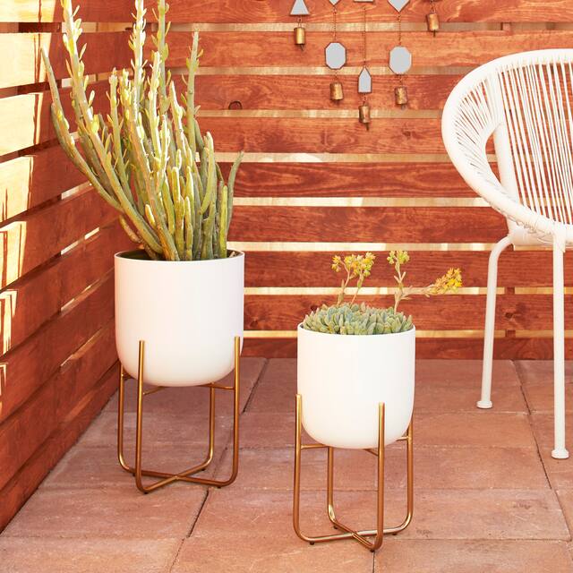 Iron Glam Contemporary Planter (Set of 2) - S/2 16", 13"H - White