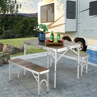 Alpha Camp Portable Folding Camping 3-Piece Set, 1 Table & 2 Benches