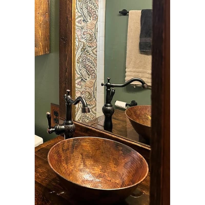 14" Round Natural Copper Vessel Sink, 13" Faucet & Daisy Drain Included - 14" x 14" x 5.5"
