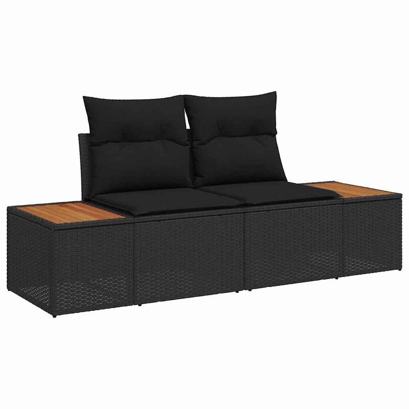 vidaXL 2-Seater Garden Sofa with Cushions Black Poly Rattan - 24.4 x 72.4 x 27.2