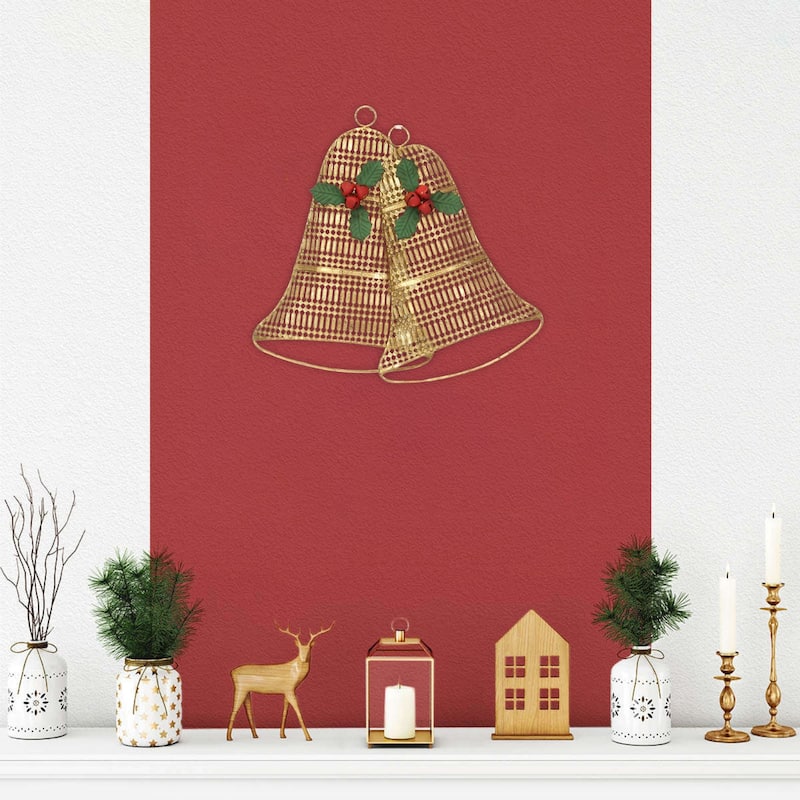 Clara Gold Metal Holiday Bell Wall Hanging - Gold