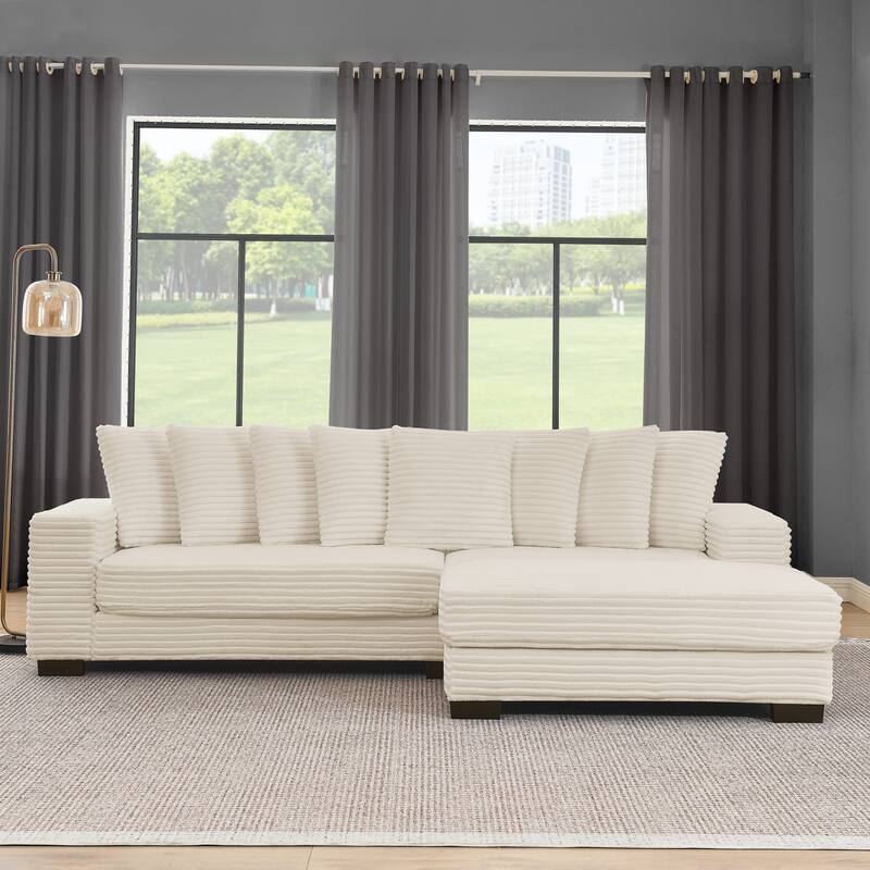 Roomfitters Corduroy Tufted Upholstered Sleeper Sectional Sofa, L-Shape Modular Convertible Sofa with Adjustable Footrests