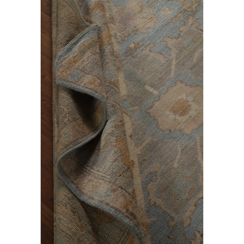 Hand Knotted Oriental 100% Wool Carpet Transitional Floral Navy Blue & Blues Oushak Area Rug - 9' 8'' X 8' 7''