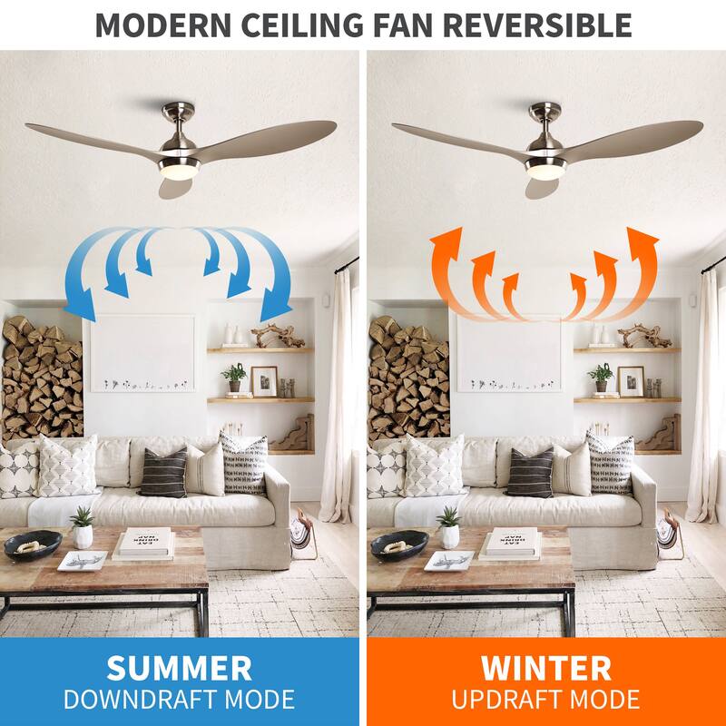 Modern Brushed Nickel 3-Blade LED Ceiling Fan with Remote Control - 56-in W x 13.7-in H