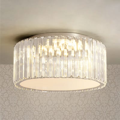 13.7 in. Modern Glam Chrome Drum Crystal LED Semi-Flush Mount Light - 13.7 in. W x 6.8 in. H