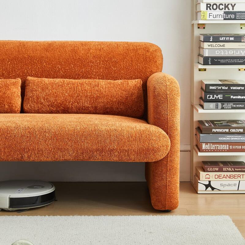 Stylish Velvet 2 Seat Sofa Accent Sofa with Lumbar Pillow, Loveseat Sofa Couch with Wood Frame for Living Room