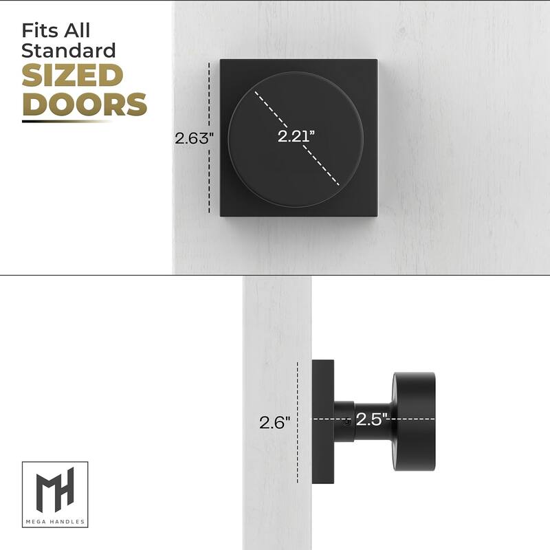 Mega Handles Modern Square Rosette Door Handle with Round Door Knob, Dummy Function, Easy Install for Closet, Hallway, Bedroom