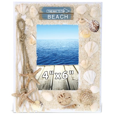 CoTa Global White Wood Seashell Oceanic Sea Turtle Photo 4X6 Frame - 9.4 Inches