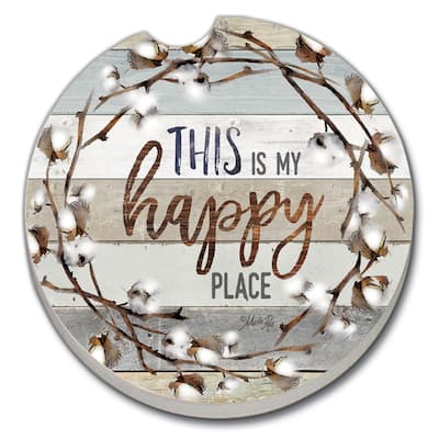 Counterart Absorbent Stoneware Car Coaster, Happy Place, Set of 2 - 2.5