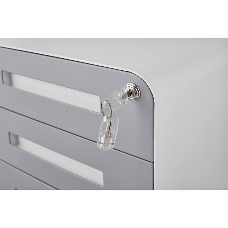 3-Drawer Locking Mobile File Cabinet with Wheels, Metal Home Office Storage Cabinet with Pencil Tray & Hanging Bars