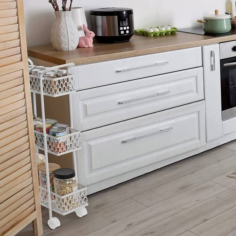 Slim Storage Cart with Wheels - White