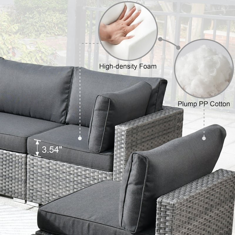 HOOOWOOO 8-piece Grey Wicker Patio Furniture Set Sectional Sofa with Fire Pit Table