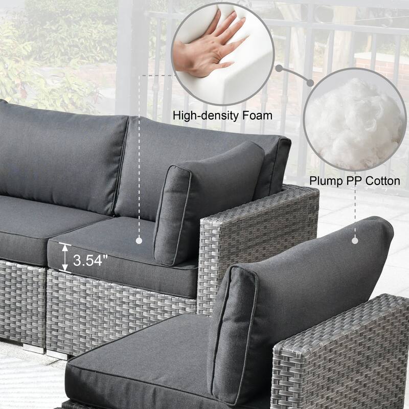 HOOOWOOO 9-piece Grey Wicker Patio Outdoor Sectional Set with Swivel Rocking Chair