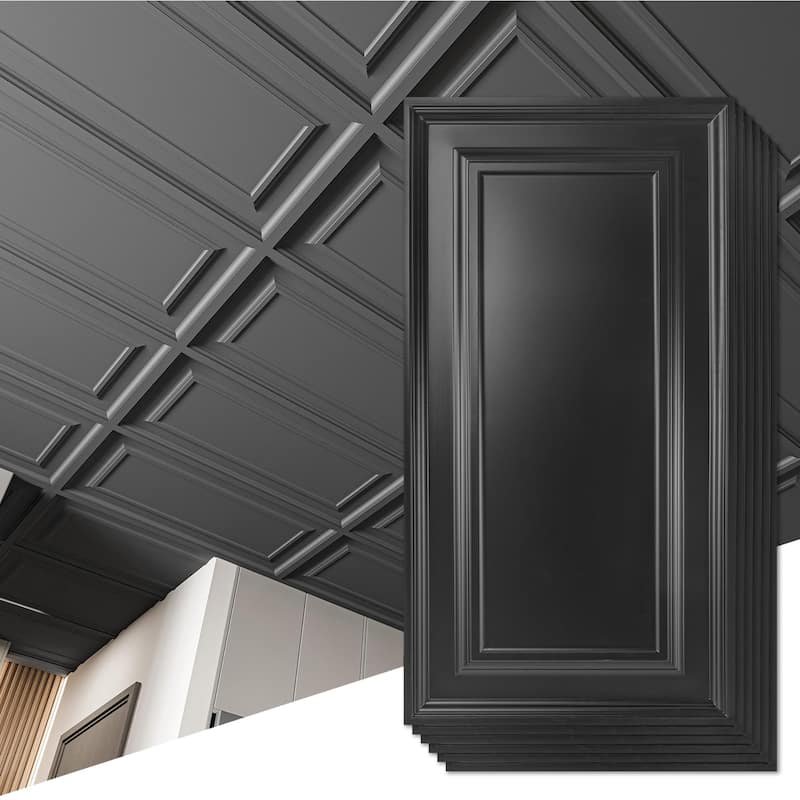 Art3d 12-Piece PVC 3D Ceiling Tiles Wall Panels, Minimalist Classic Style - Black