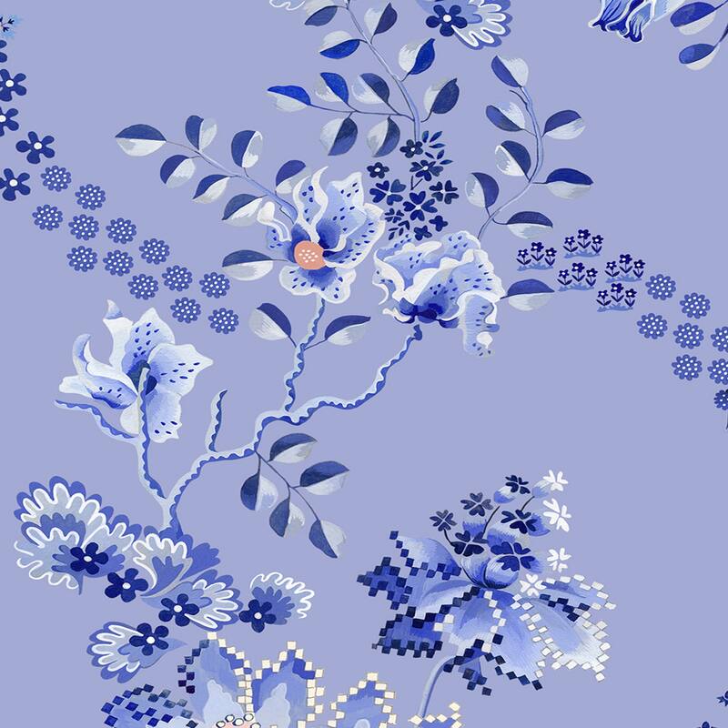 Cath Kidston Road Floral Dusky Blue Wallpaper