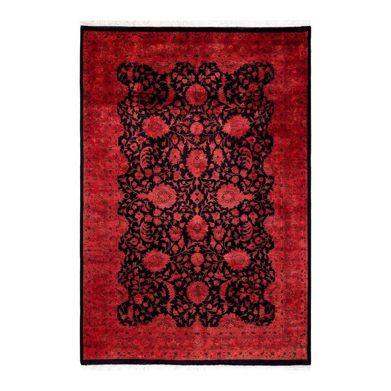 Overton Hand Knotted Wool Vintage Inspired Modern Contemporary Overdyed Red Area Rug - 4' 2" x 6' 1"