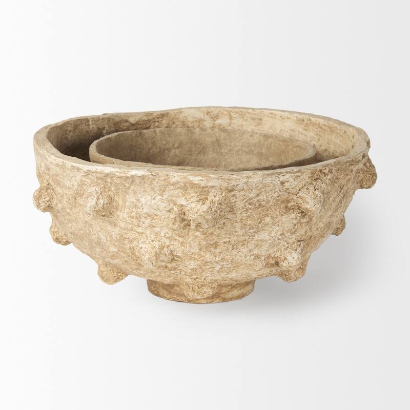 Sonam Beige Paper Mache Spiked Bowls (Set of 2)