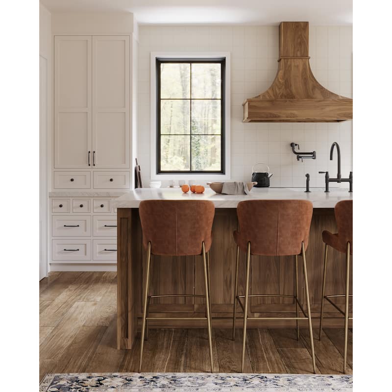 Maven Lane Naomi Metal and Vegan Leather Kitchen Dining Stool