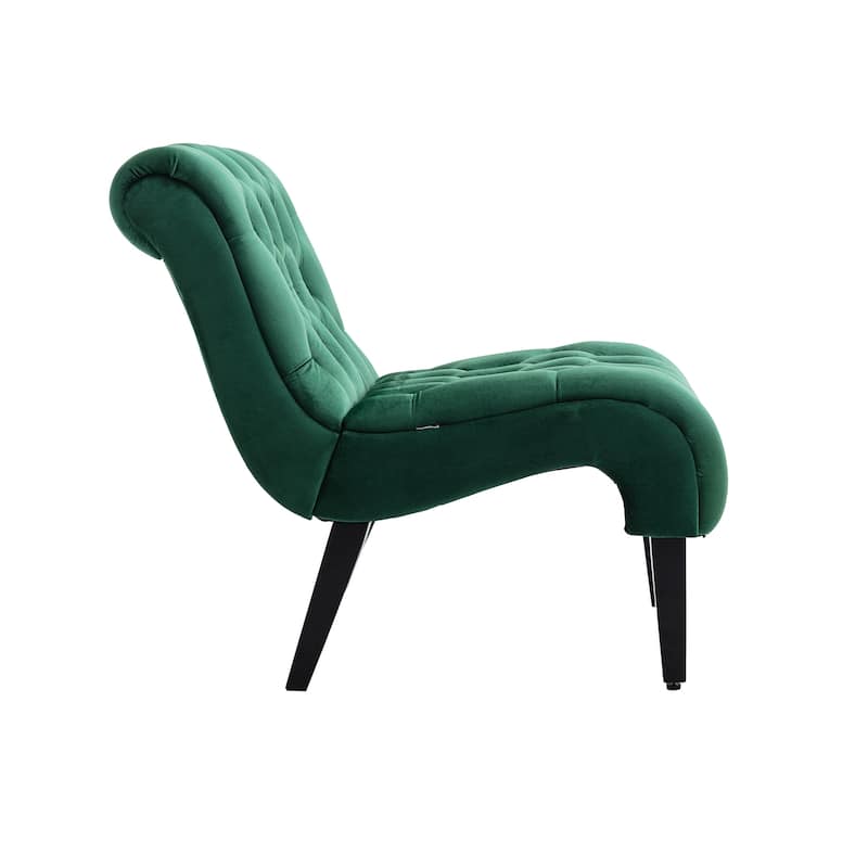 Velvet Upholstered Leisure Chair For Living Room With Wood Legs - Green