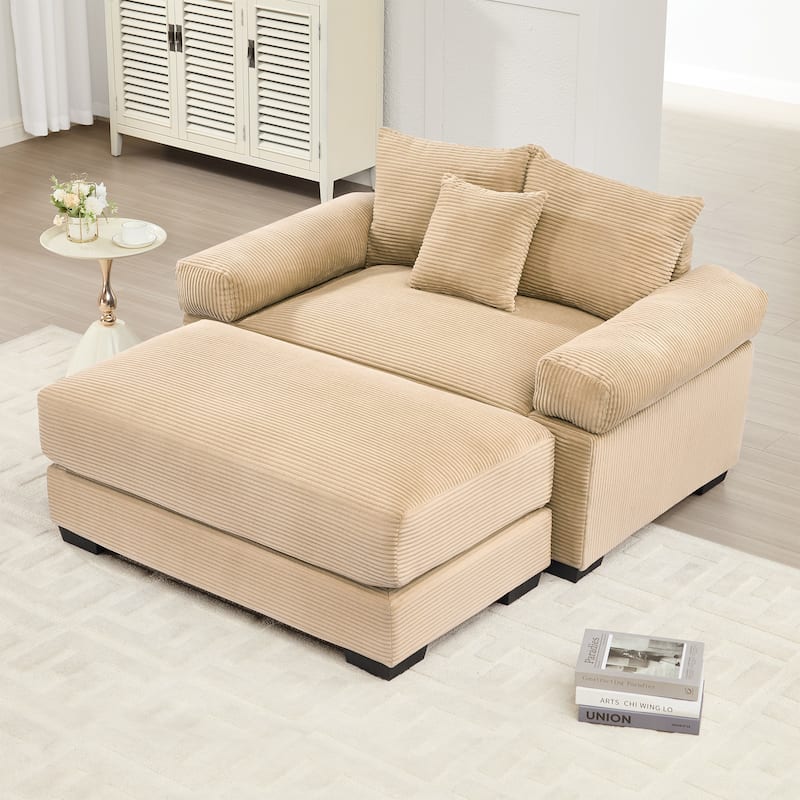 GDFStudio - Soft Corduroy Fabric 1-Seater 54.3" Sofa Chair with Ottoman - Camel