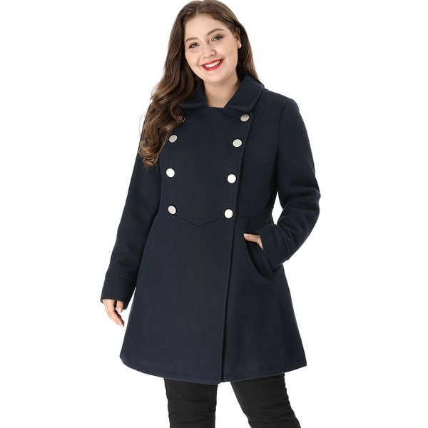 Women's Plus Size A Line Turn Down Collar Double Breasted Coat. Opens flyout.