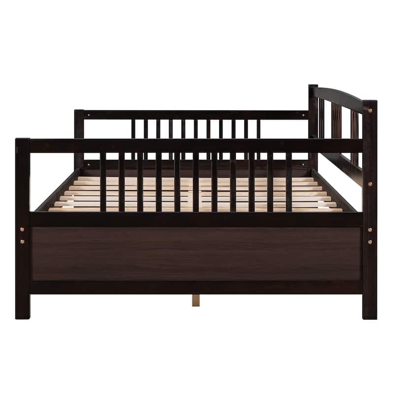 Full Size Daybed with Support Legs in Espresso Finish - Multi-Functional Sofa Bed with Storage Space