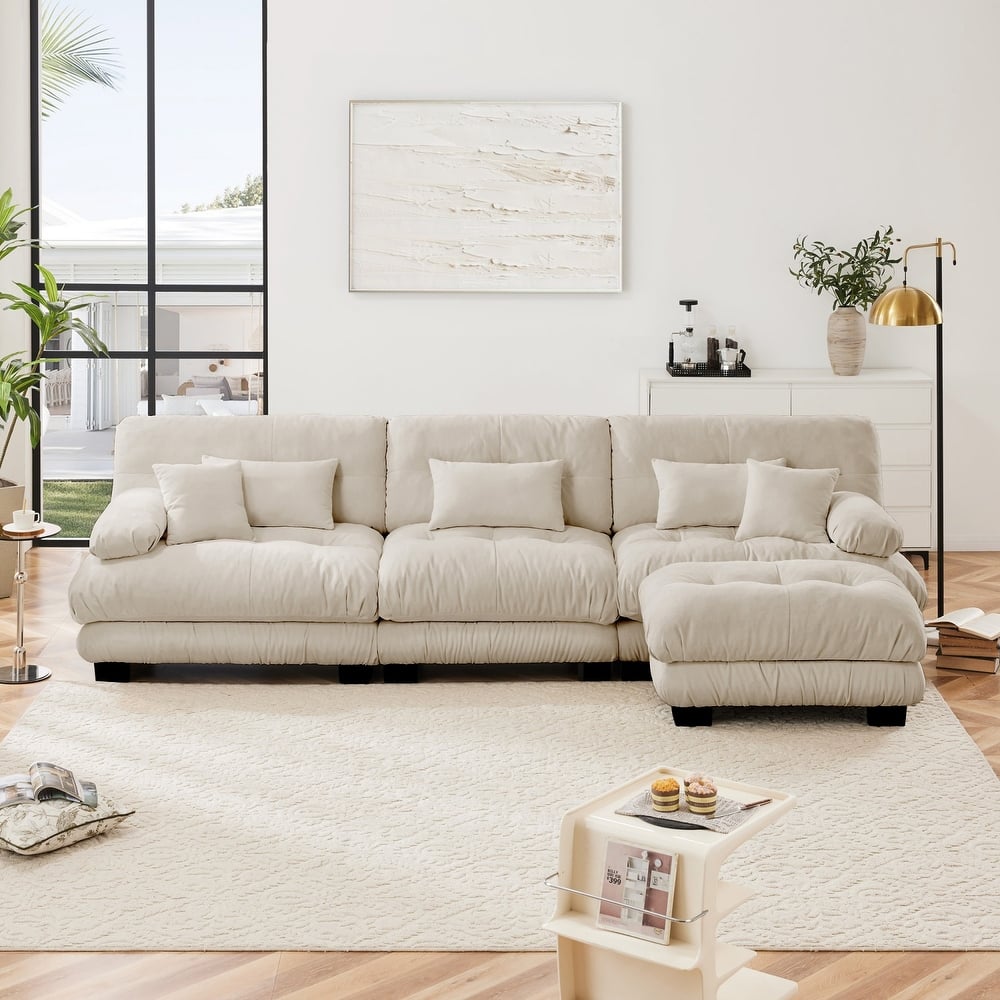Luxury Chenille Modular Upholstered Sectional Sofa Couch with Convertible Ottoman