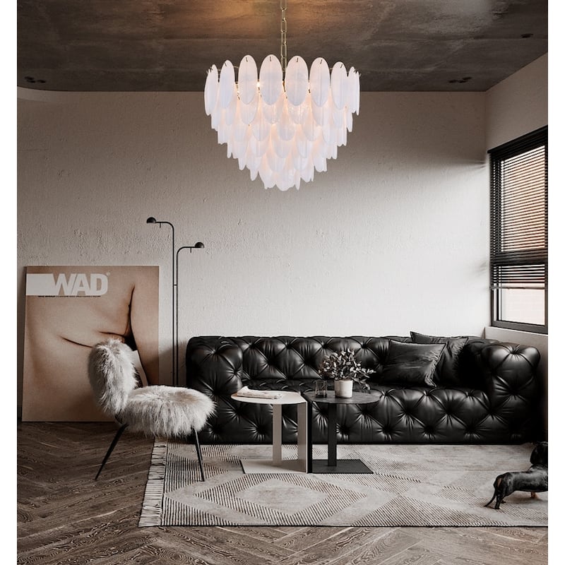 22 Light Brass Chandelier With Frosted Glass Petal Accents