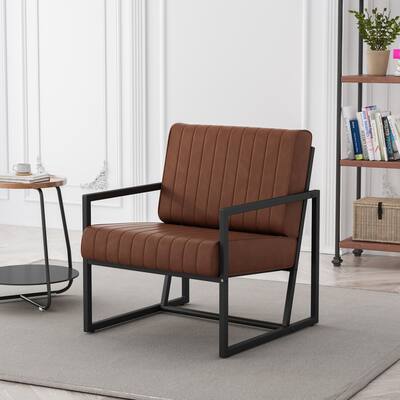 PU Leather Feature Armchair with Metal Frame Extra Thick Padded Backrest and Seat Cushion, for Living Room,Bedroom