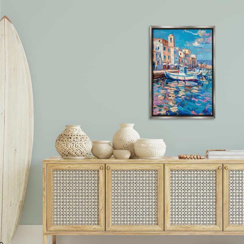 Stupell Coastal City Harbor Framed Floater Canvas Wall Art Design By LSR Design Studio